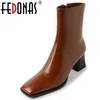 FEDONAS Herbst Winter Frauen Stiefeletten Vintage Kurze Büro Damen Dick Heels Karree Echtem Leder Schuhe Frau Klassische