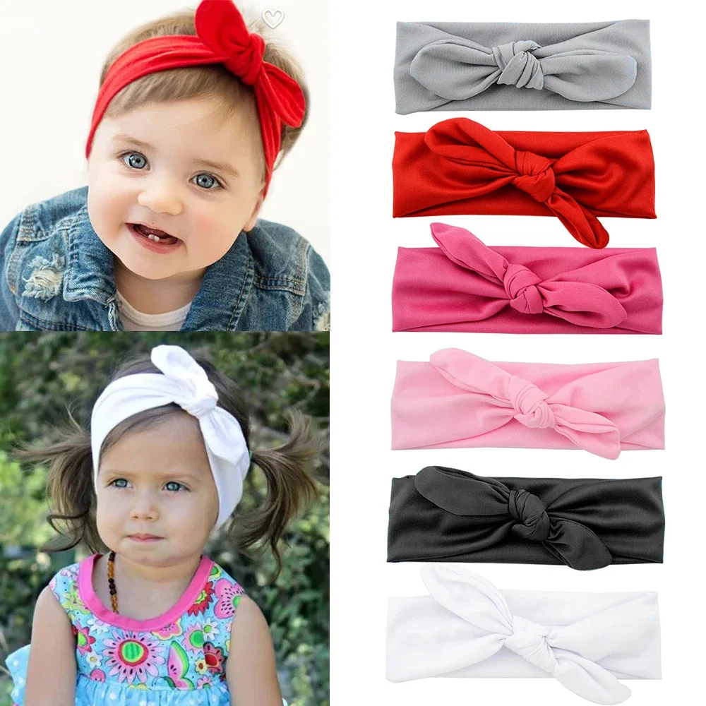 2024 neue Baby Nylon Stirnband weiche Kaninchen Bowknot Turban Haar bänder für Kinder Mädchen elastische Kopf wickel Haarschmuck Image