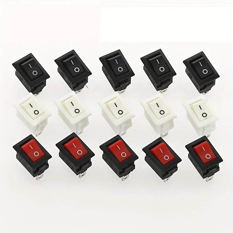15 Stück Mini-Wippschalter SPST Schwarz und Rot Snap-in-Schalter Taste AC 250 V 3 A / 125 V 6 A 2 Pin I/O 10 * 15 mm Ein-Aus-Schalter Wippe Image