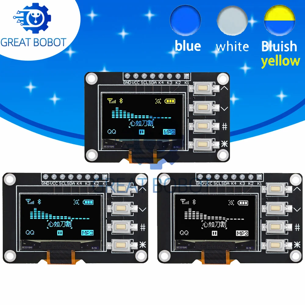 1 ~ 2 Stück 0,96 Zoll OLED IIC Weiß/Gelb Blau/Blau 12864 OLED-Display mit 4x4 Tasten I2C SSD1315 LCD-Bildschirmplatine für Arduino Image