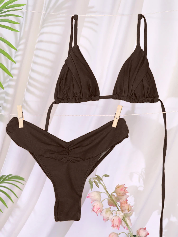 Miyouj Neuer Badeanzug Einfarbige Bikinis 2026 Zweiteiliger Anzug Damen Bademode Bandage Badeanzug Tiefsitzender Badeanzug Dreieck-Biquini Image
