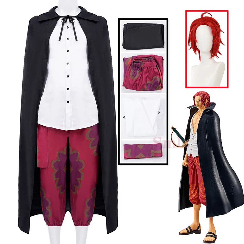 Shanks Cosplay Perücke Japan Anime Cosplay Kostüm Zwei Jahre vor Cool Suit Mann rote Hosen Umhang Halloween Karneval Kleidung