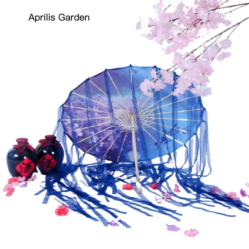 Vintage Frauen Sonnenschirm Quaste Hanfu Regenschirm Spitze Regenschutz Band Regenschirm chinesische Handheld Cosplay Japan Sonnenschirm Image