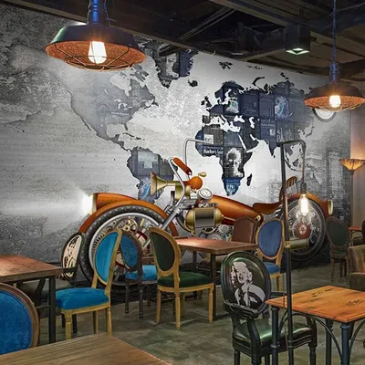Nach Selbst-Adhesive Wasserdichte Tapete 3D Retro Motorrad Karte Foto Wandmalereien Restaurant Cafe Hintergrund Wand Aufkleber Fresken Image