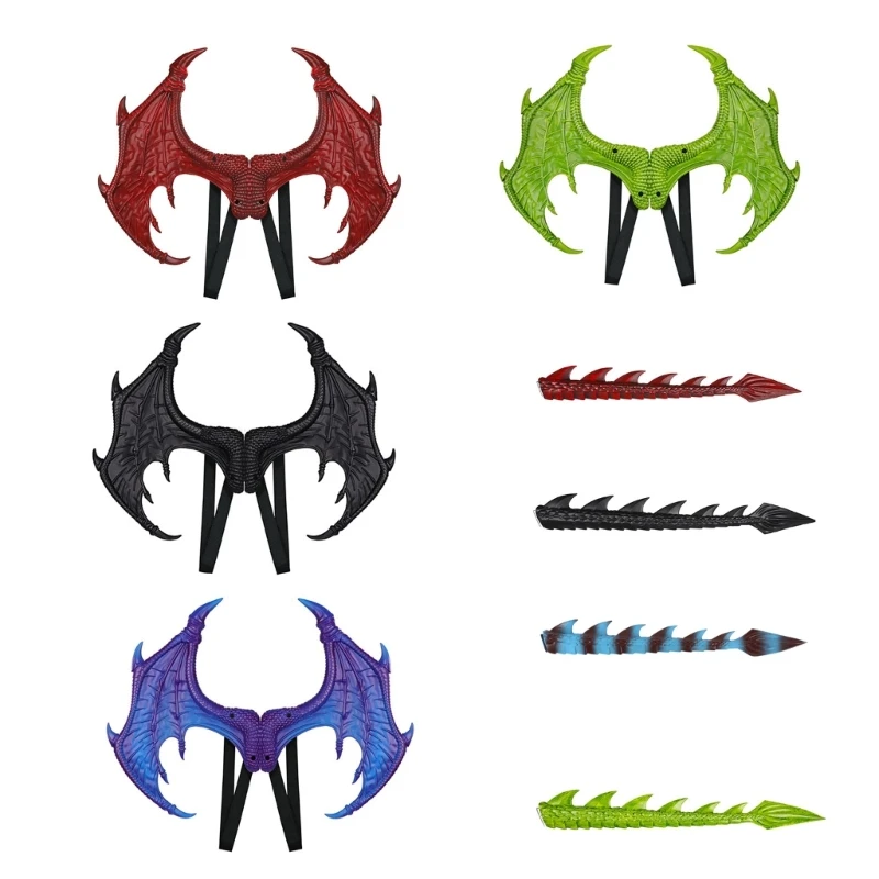 Q0KE Halloween Drachenflügel Drachenschwanz Kinder Drachen Cosplay Kostüm Image