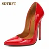 Sdtrft flachen Mund Stilettos rot Lack leder Schuhe Frau spitzen Zehen 15cm dünne High Heels