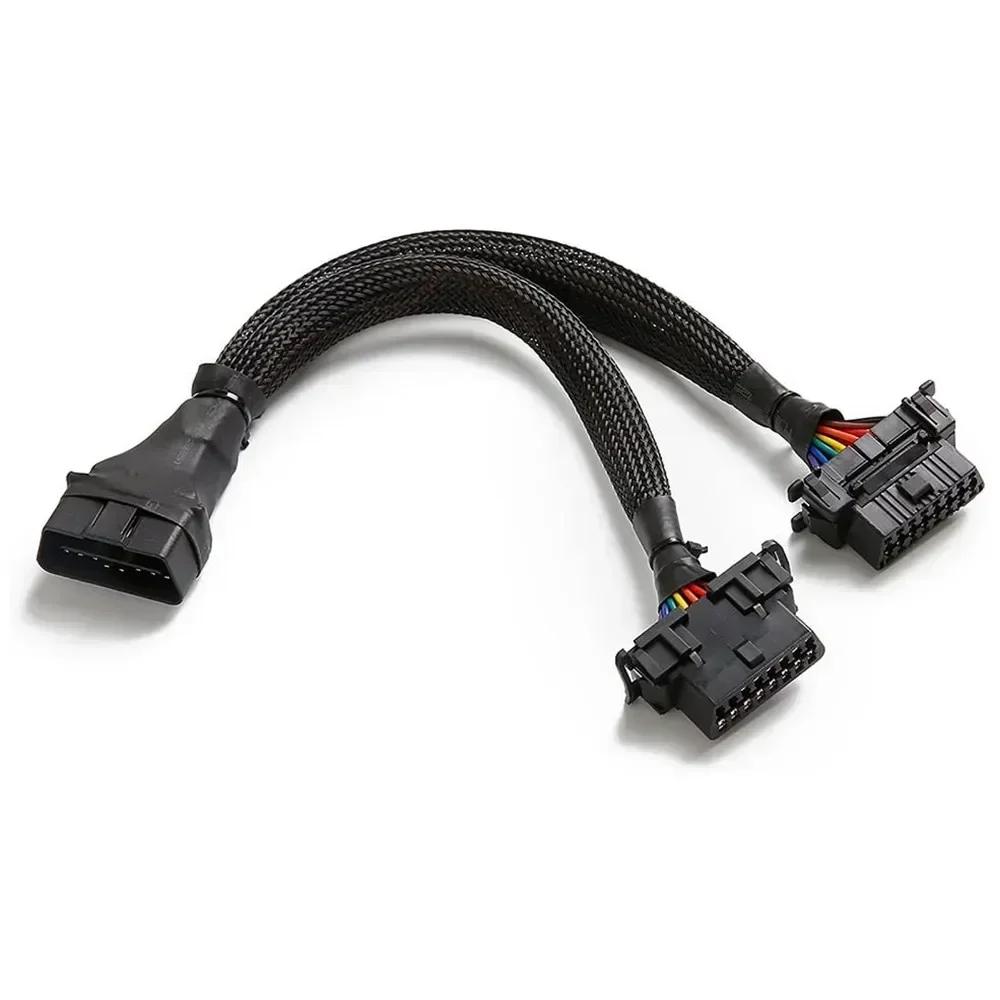 OBD2-Splitter, 16-poliger OBD-II-Splitter-Verlängerung, 1 x männliche und 2 x weibliche Verlängerung, 30 cm, Auto-Codeleser, OBD-Adapterkabel Image