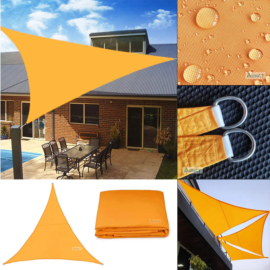 420D Triangle Shade Sail 3x3x3/4x4x4/5x5m 7 Größen Hellorange Wasserdichte Polyester-Markise Outdoor Sonnenschutz Garten Camping Image