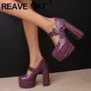 Reave Katze Marke Schuhe Frauen Pumps runde Zehen ultra hohe Absätze 14,5 cm Plattform Hügel 4,5 cm Schnallen riemen große Größe 46 47 48 sexy