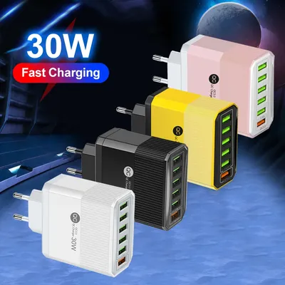 30w USB-Ladegerät 6 Anschlüsse Schnell ladegerät Reise ladegerät qc3.0 USB-Telefon ladegerät Adapter für iPhone Xiaomi Samsung EU/Kr Stecker