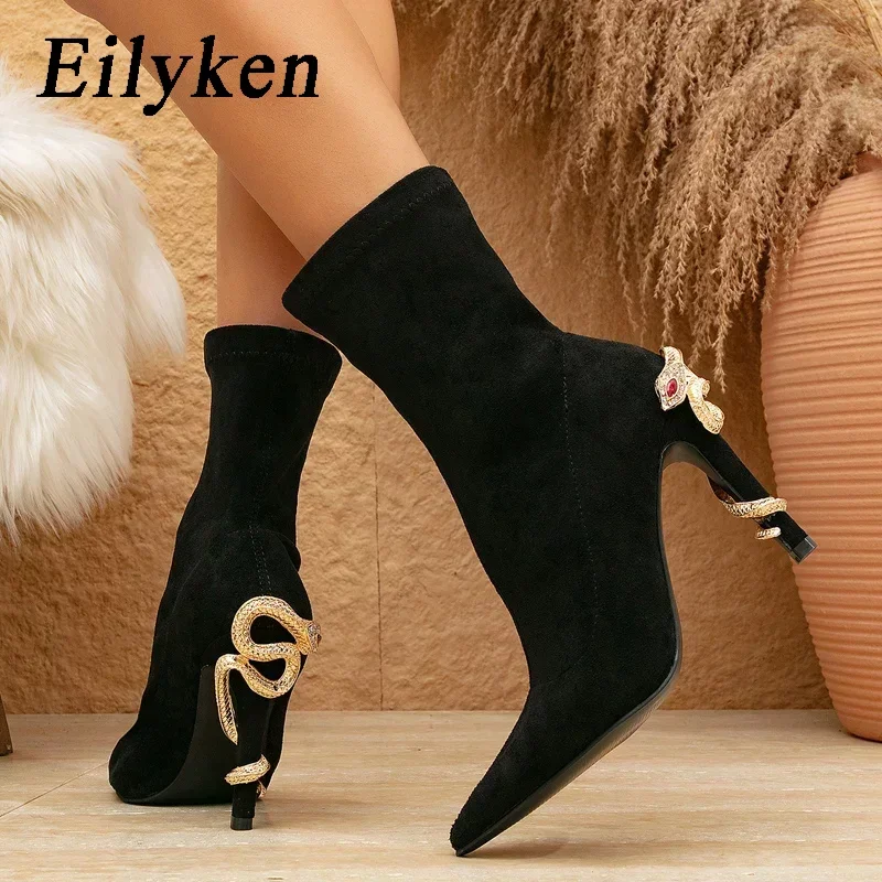 Eilyken Concise Cozy Schwarz Dünne Heels Stiefeletten Frauen Schuhe Hohe Qualität Spitz Chelsea Kurze Booties