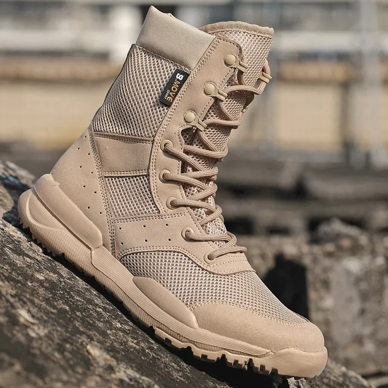 Atmungsaktive Wüste Wanderstiefel Herren High Top Outdoor Klettern Bergsteigen Schuhe Leichte Stiefel Mesh Armee Schuhe 35-48 2025