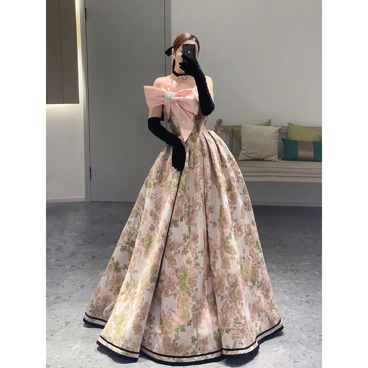 Hot Style Abendkleid New French Style Kleid Prinzessin Kleid Verlobung kleid Bogen Abendkleid Performance Kleid Abendkleid