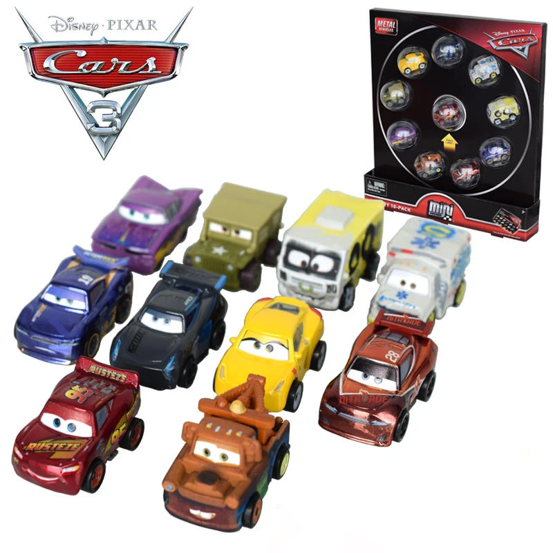Disney Pixar Cars Mini Racers 10er-Pack Mini-Auto Black Storm Jackson Lightning McQueen Metalldruckguss-Spielzeugfahrzeuge Kindergeschenke Image