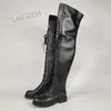 Zhima Frauen Stiefel über Knie runde Zehen voller Reiß verschluss niedrige Absätze Stiefel Kunstleder Damen hand gefertigte Schuhe Frau große Größe 33 39 41 43