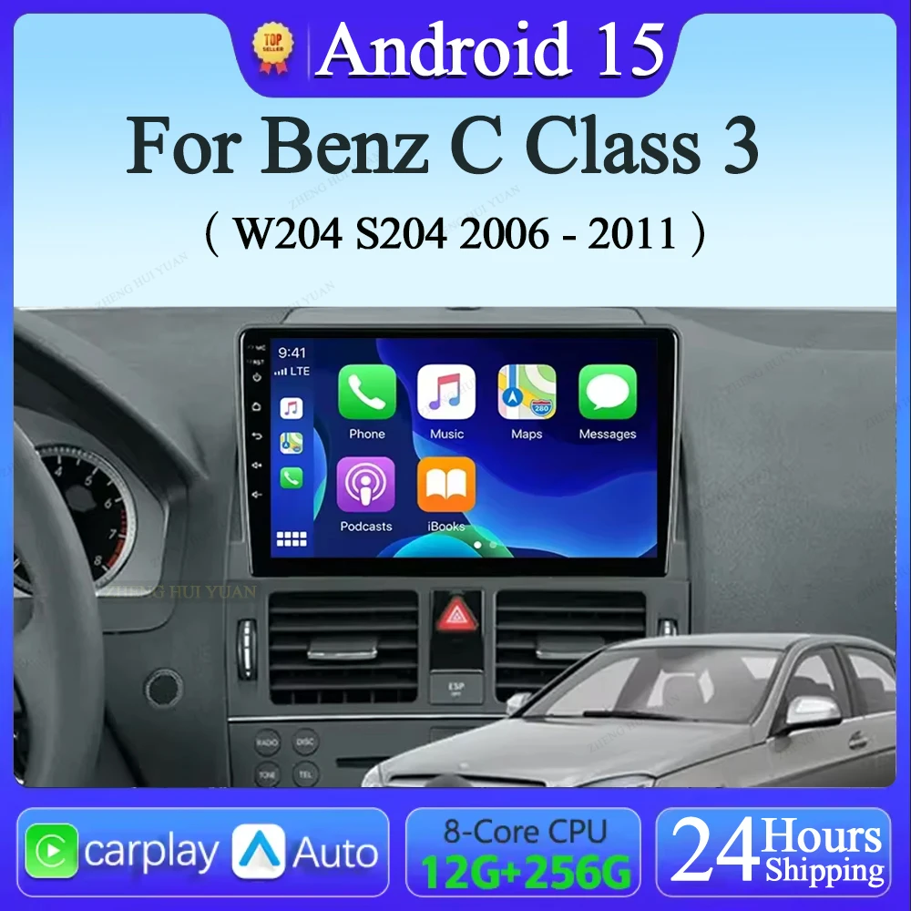 9 "Android 15 Carplay Auto Für Mercedes Benz C Klasse 3 W204 S204 2006 2007 2008 2009 - 2011 multimedia Stereo Player GPS WIFI 360 Image