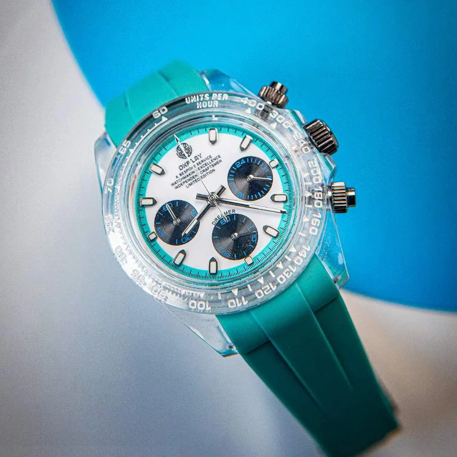 Okplay Männer Chronograph Uhr 39,5mm maßge schneiderte modifizierte Quarz Armbanduhr Saphir 10atm wasserdichtes Acryl gehäuse Dreifach fenster Image