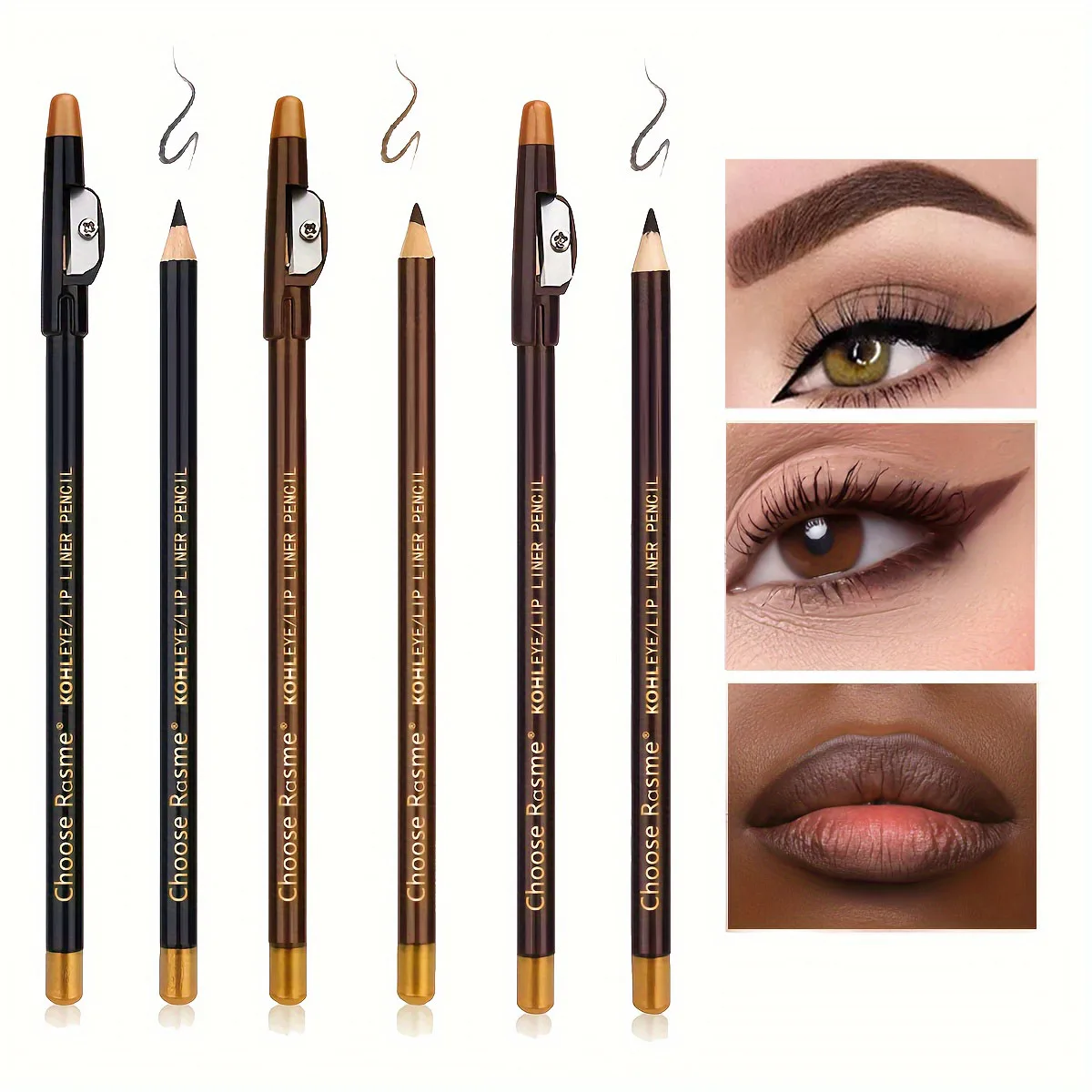 3 Stück Augenbrauenstift Eyeliner Lippenstift Natürliches Make-up Langlebiger schwarzer dunkler Kaffee heller Kaffee mit Bleistiftspitzer Image