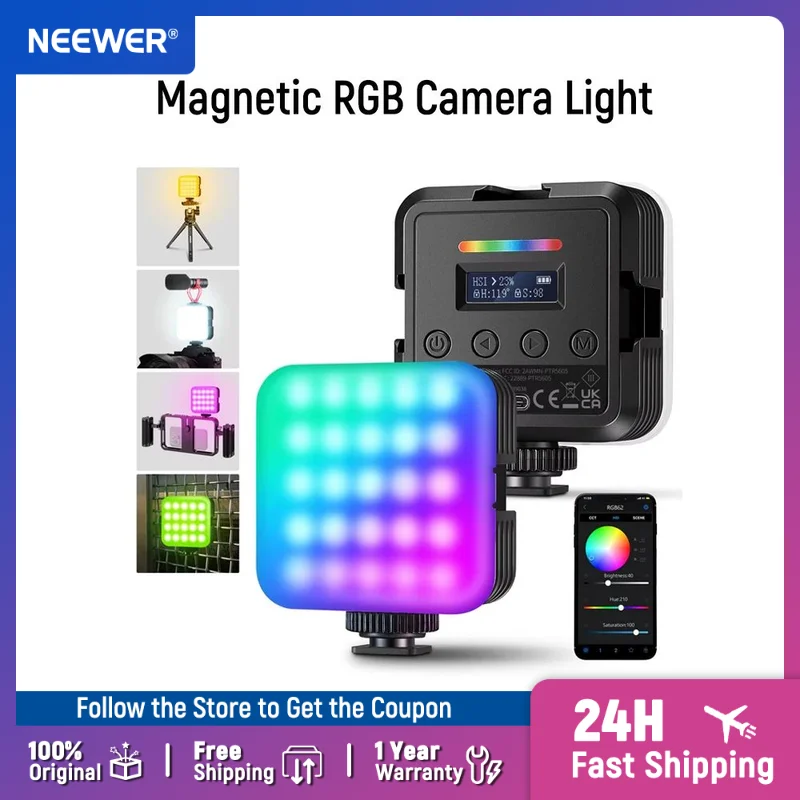 Neewer magnetisches RGB-Video licht, 360 ° Vollfarb-LED-Kamera licht rgb61 mit 3 kalten Schuh halterungen/Cri 97/20 Szenen modi Image