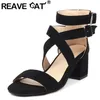 Reave Katze 2022 Frauen Schuhe Sandalen Peep Toe Block Heels Schnalle Riemen Herde Größe 34-48