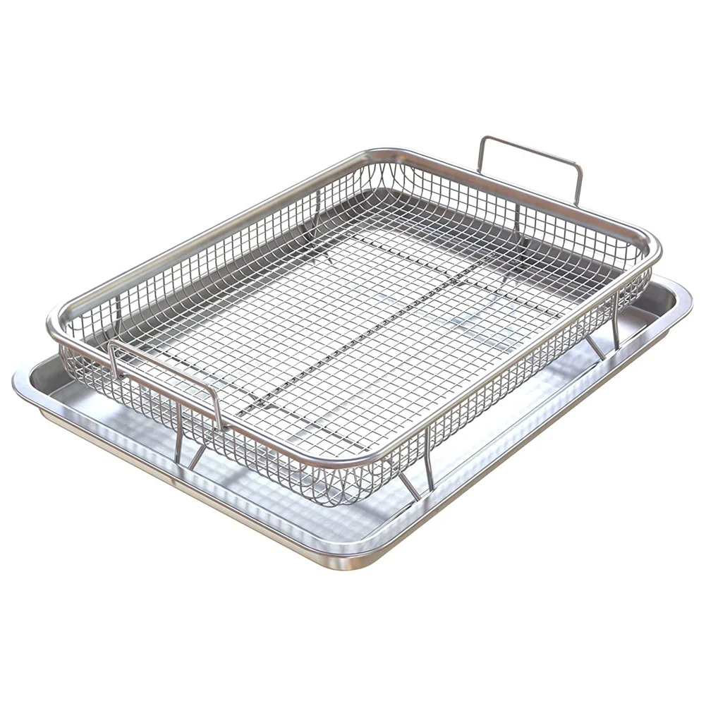 Luft fritte use Korb für Ofen, Edelstahl knuspriger Tablett und Pfanne, Deluxe Air Fry in Ihrem Ofen, 2-teiliges Set, für den Grill Image