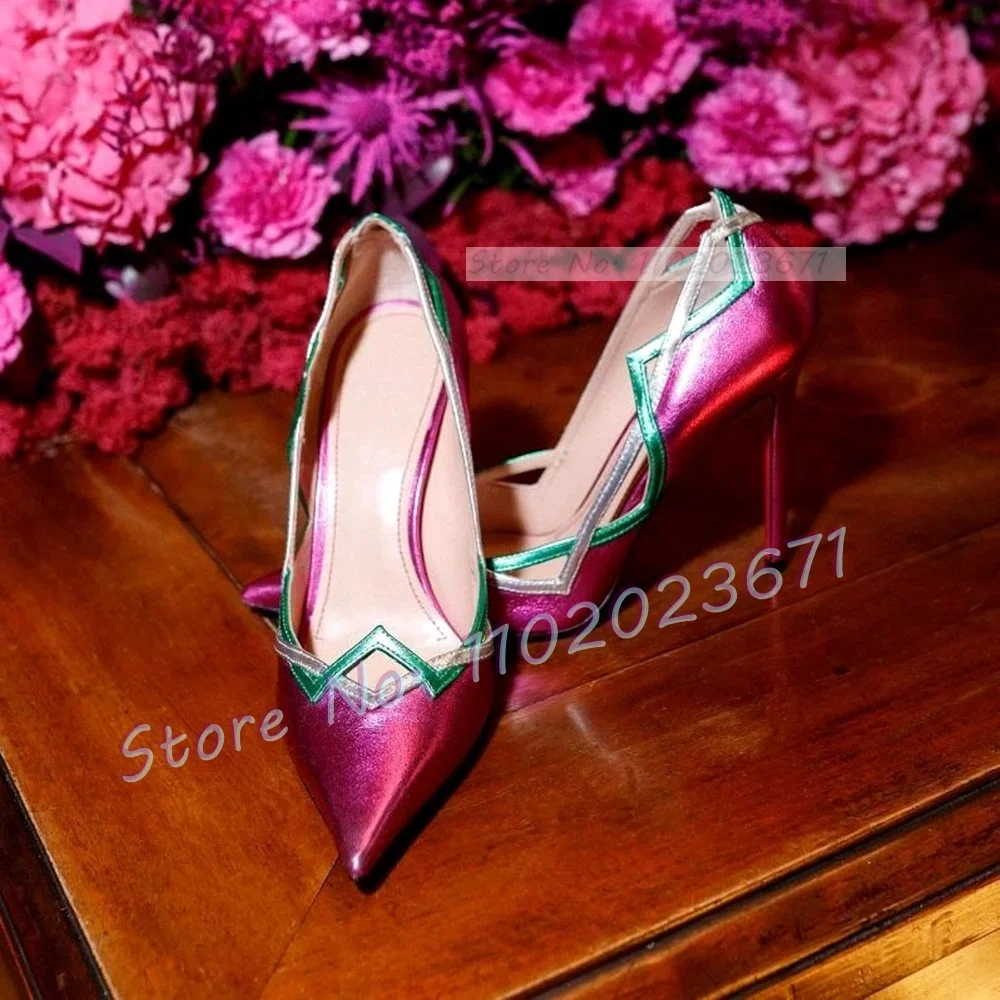 Rosarote Satin Pumps mit gebogener Linie Frauen Sommer schicke Seide High Heels Schuhe Damen sexy aus geschnitten lässig Party spitze Pumps Image