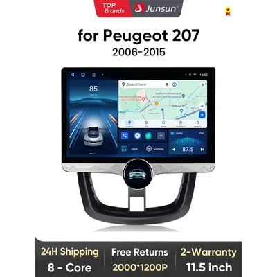Junsun 11.5" Car Radio Android Auto Wireless CarPlay For PEUGEOT 207 2006-2015 QLED 2K Screen Multimedia GPS Navi Stereo