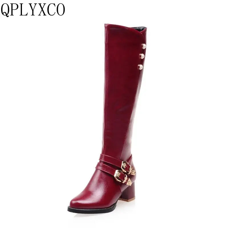 QPLYXCO 2018 mode Super Kleine & Große Größe 31-52 knie-hohe Stiefel Herbst Winter Warm high heels schuhe Frau Hohe qualität L-1