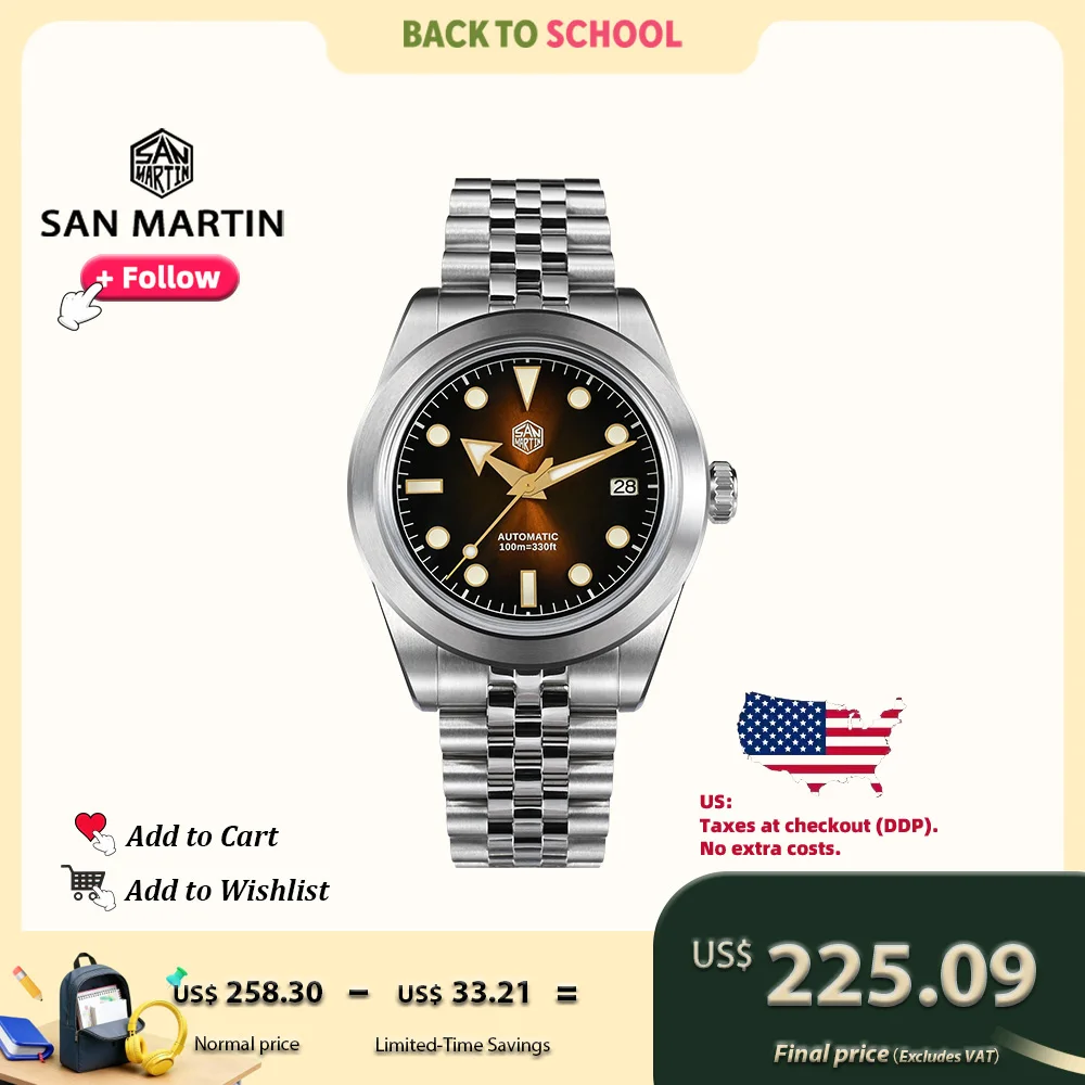 San Martin 39 mm Uhr Jubilee Armband NH35 automatische mechanische Uhren für Herren Lume Sunray Emaille Zifferblatt wasserdicht 10 Bar SN0053 Image