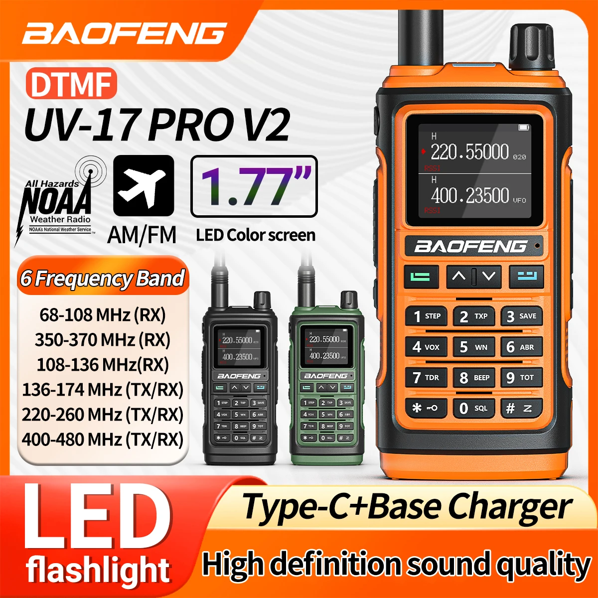 BaoFeng UV-17M Walkie Talkie Multi Band Wireless Kopierfrequenz 999CH NOAA Handheld Typ-C Long Range Two Way Ham Radio UV-5R K5 Image