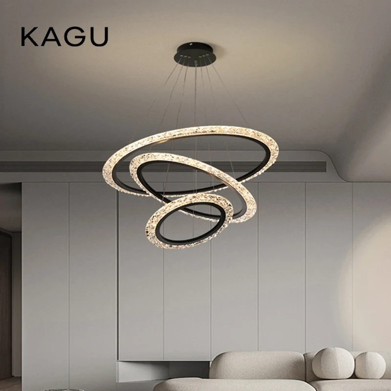 Weiße LED-Pendelleuchte für Wohnzimmer, Esszimmer, Schlafzimmer, Küche, modernes Luxus-Stil-Design, Goldring-Deckenleuchter-Licht Image