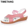 TIMETANG Echtem Leder Sandalen Frauen Flache Ferse Sandalen Mode Sommer Schuhe Frau Sandalen Sommer Plus Größe 34-43