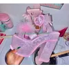 Dame bling rosa pailletten design plattform high heels chunky ferse fell rosa Mary Jane schuhe offene spitze sandalen partei punk schuhe größe 46