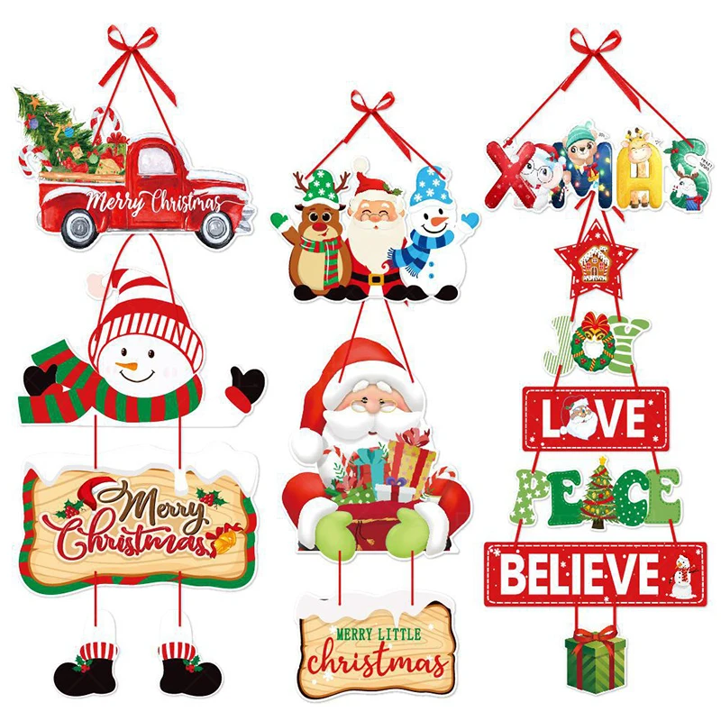 1 Satz Weihnachts tür hängen Banner Weihnachts baum Santa Claus Schneemann Elch Anhänger Geschenk Frohe Weihnachten Party Dekoration Image