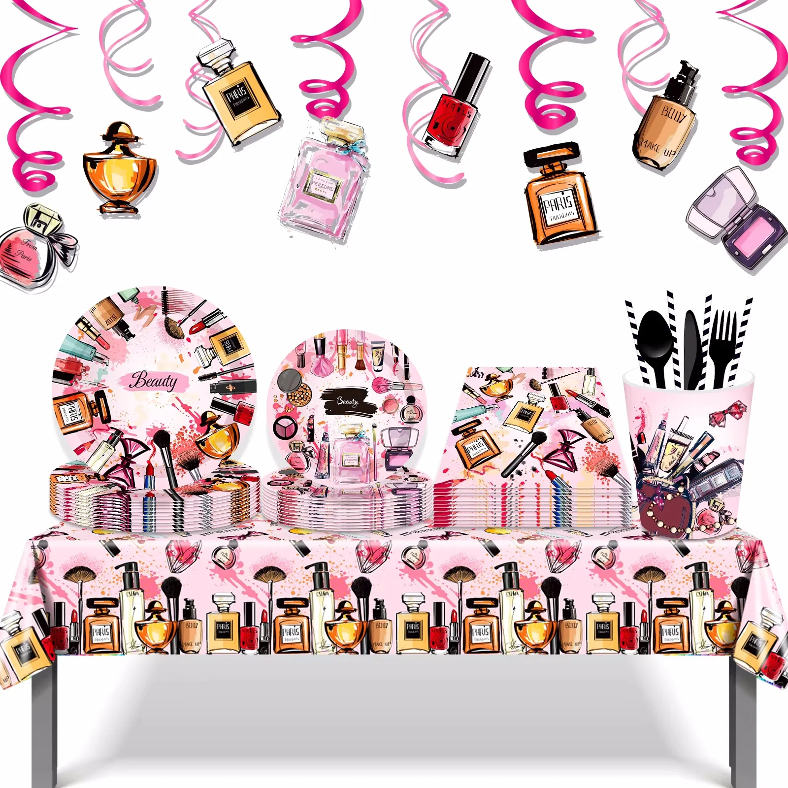Make Up Spa Party Einweggeschirr Sets Pappteller Tassen Servietten Party Geschirr Dekor Image