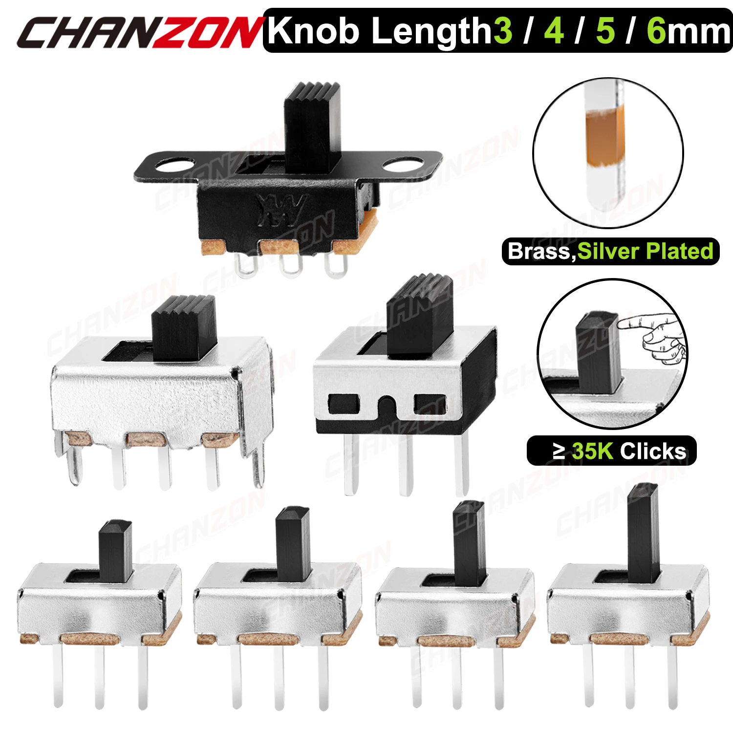 Mikro-Schiebeschalter Spdt 3-polig 5 Positionen Mini SS12F15 SS12F44 1p2t 3 mm 4 mm 5 mm 6 mm kleiner Kippschalter für Leiterplattenmontage für Arduino Image