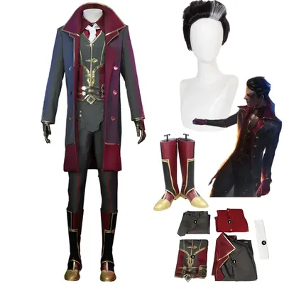 Anime Spiel lol Arcane Silco Cosplay Kostüm Perücke Militär uniform Trenchcoat Stiefel Erwachsenen Mann Halloween Weihnachts feier Anzug Image