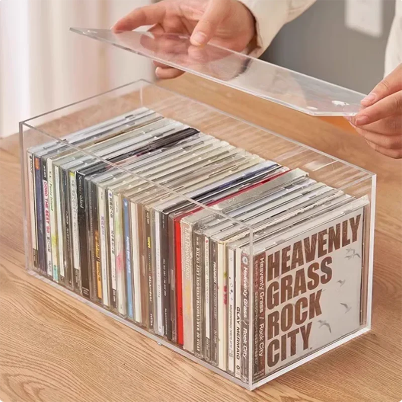 CD-Aufbewahrungsbox aus Acryl, transparenter Kunststoff, DVD-CD-Organizer, Behälter mit Deckel, staubdicht, stapelbar, Regal für Videospiele, Buch 3.000 Antara Image