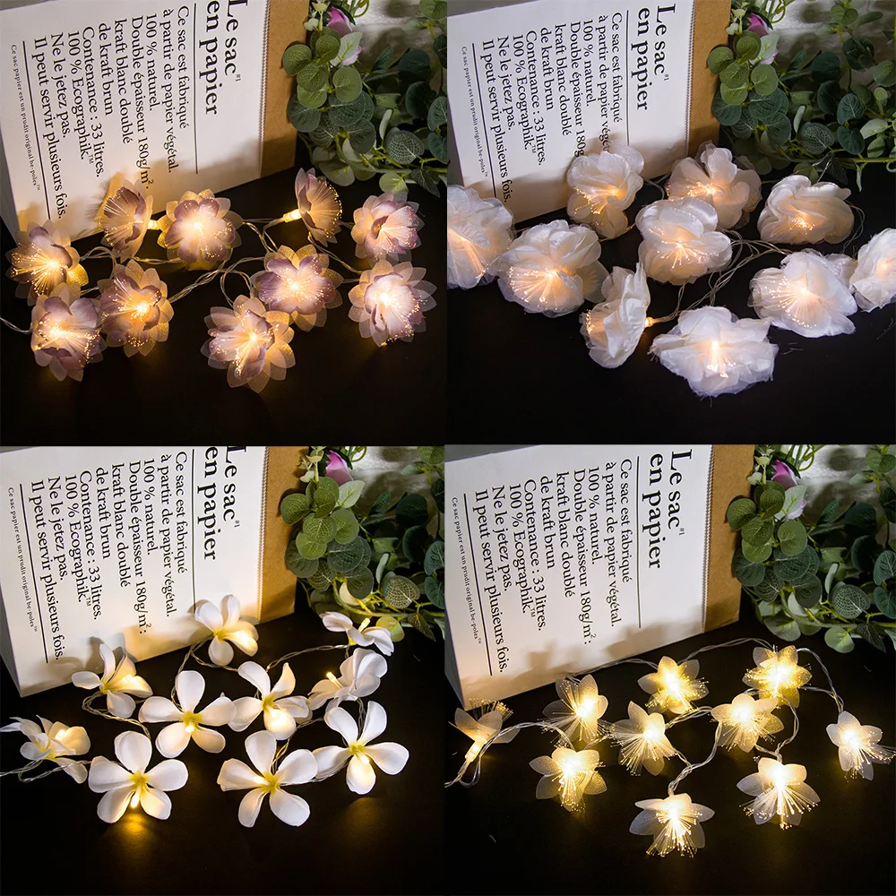 Künstliche Blume Led-leuchten String Plumeria Lichterketten Batterie Betrieben Lichterkette Hochzeit Weihnachten Party Hause Dekorationen