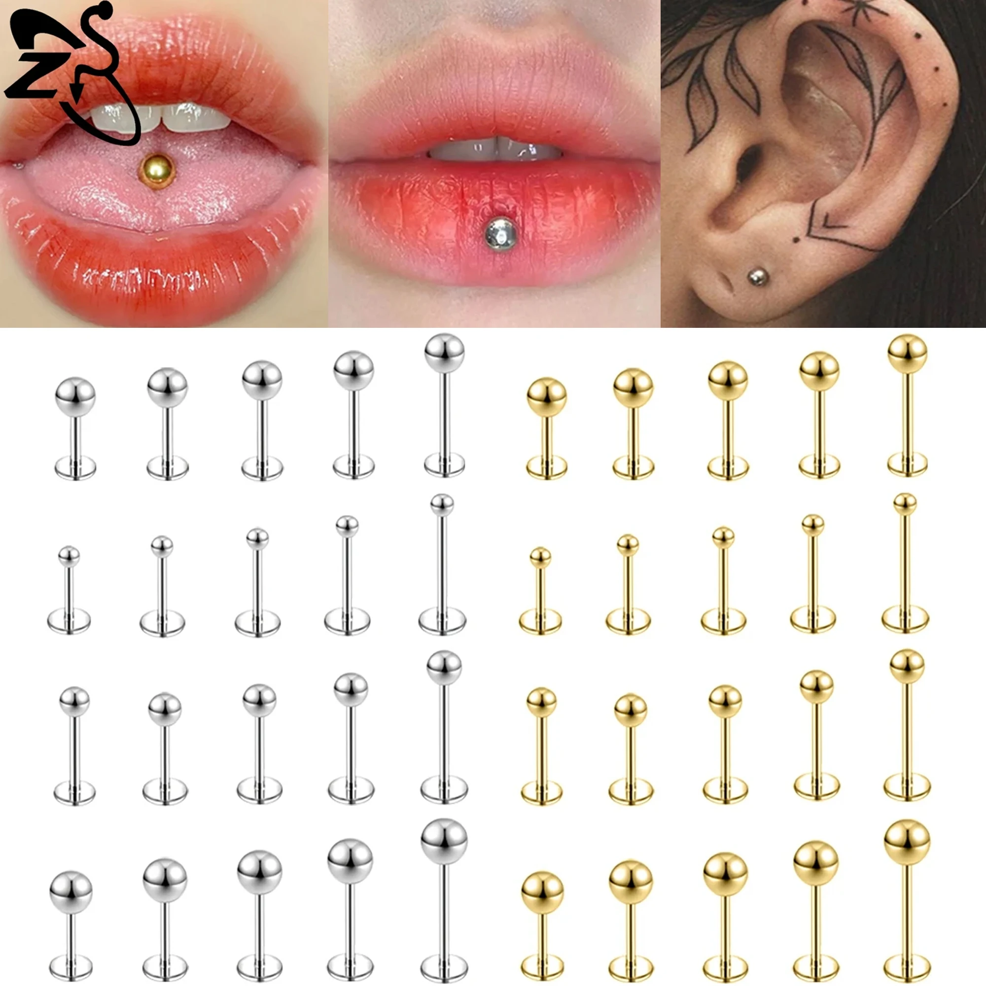 Zs 1 Stück Plug in Style 16/18/20g Edelstahl Lippen stecker 5-12mm Labret Lippen Piercing Helix Knorpel Piercings Ohrring Schmuck Image