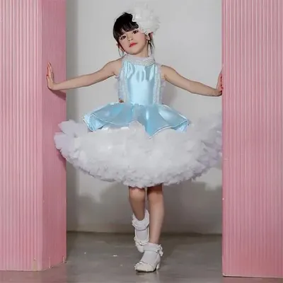Blaues Tüll-Blumenmädchenkleid für die Hochzeit, bauschig, bodenlang, geschichtet, Kindergeburtstag, Image