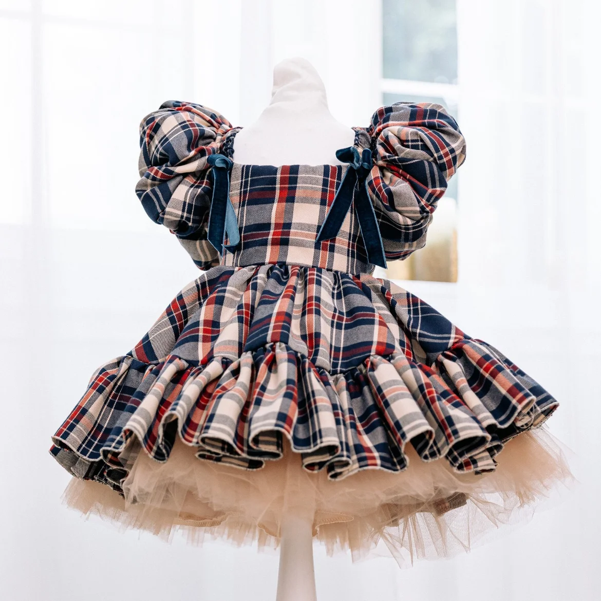 0-12 Jahre Baby Mädchen Braun Kariertes Vintage Spanisches Prinzessinnenkleid für Eid Casual Party B234
