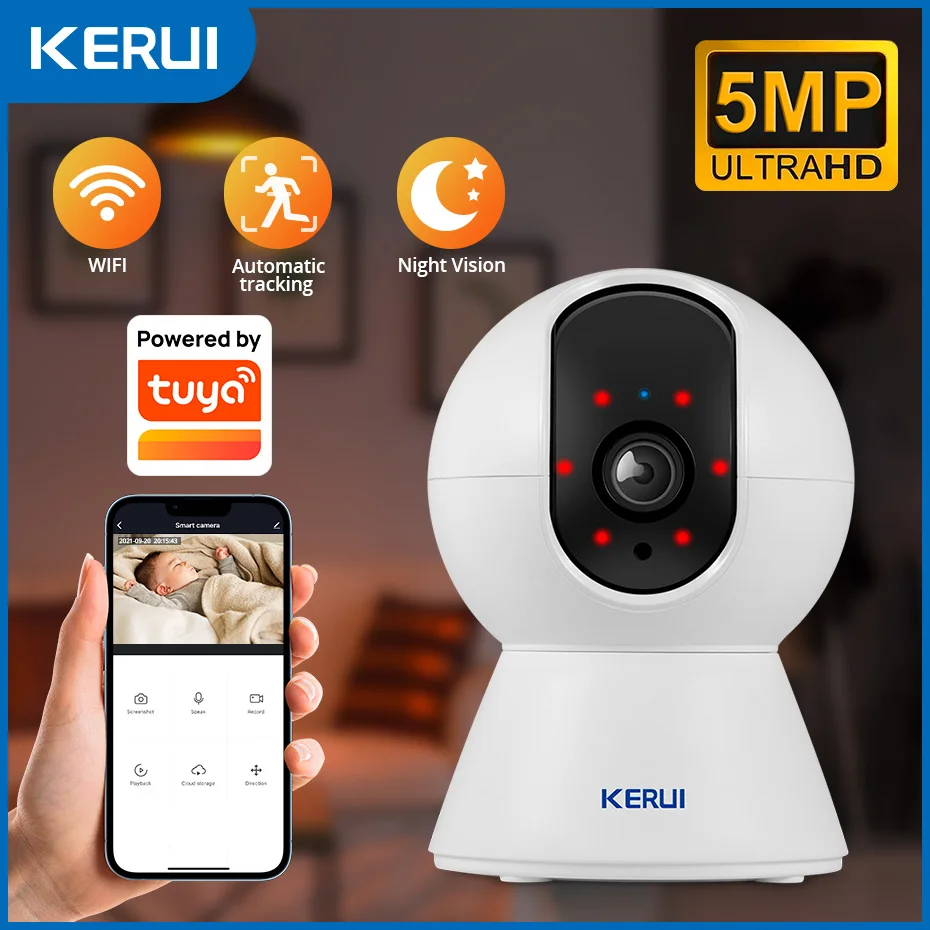 KERUI 5MP 4K WLAN-IP-Kamera Kompatibel mit Tuya Kabellose Smart Home Sicherheitskamera für Innenräume mit Menschenerkennung und Automatischer Verfolgung Image