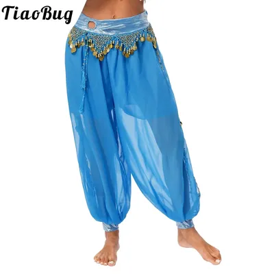 Damen Bauchtanz Haremshose Halloween Karneval Kostüm Pailletten Quaste Hose Tribal Arabisch Tanz Performance Lose Hose Image
