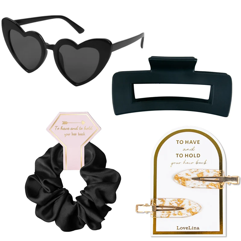 Hochzeit Brautjungfern Herzform Sonnenbrille Scrunchies Haarspange Gold Glitzer Haarnadel Set Junggesellinnenabschied Geschenk Brautparty Image