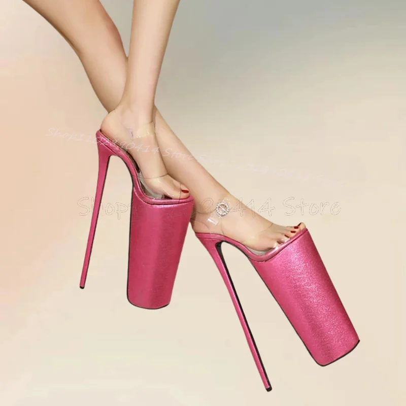 Rose rot Super High Platform PVC Open Toe Sandalen Knöchel Schnalle Riemen Frauen Schuhe dünne High Heels sexy 2024 Zapatos Para Mujere