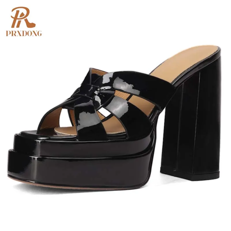 Prxdong neue Mode Sommerschuhe Frau Sandalen klobige High Heels Plattform schwarz weiß Kleid Party Hochzeit Dame Pumps Größe 34-39