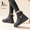Schnürstiefel kurze Stiefel für Frauen weiche dicke Turnschuhe Größe 42 schwarze Stiefeletten 2024 Herbst Winter Frau Leder Freizeit schuhe