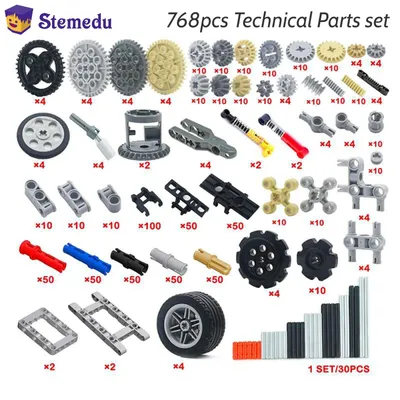 768PCS Technische Teile MOC Bausteine Autos Getriebe Achsen Pack Räder Anschlüsse Kette Link Pins Gelenke Ziegel Stoßdämpfer Image