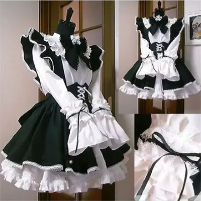 Frauen Dienst mädchen Outfit Lolita Cosplay niedlich sexy erotische Kawaii Cafe Kostüm schwarz weiß Image